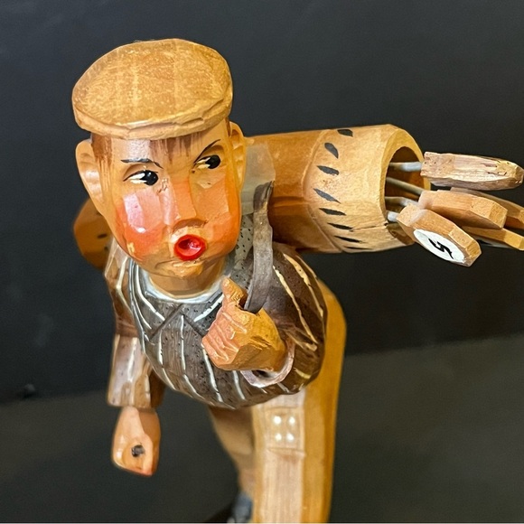 ANRI Wooden Carvings Golf Golfer Figurines Men Swinging Carry Clubs Lot 2x READ - Picture 3 of 11